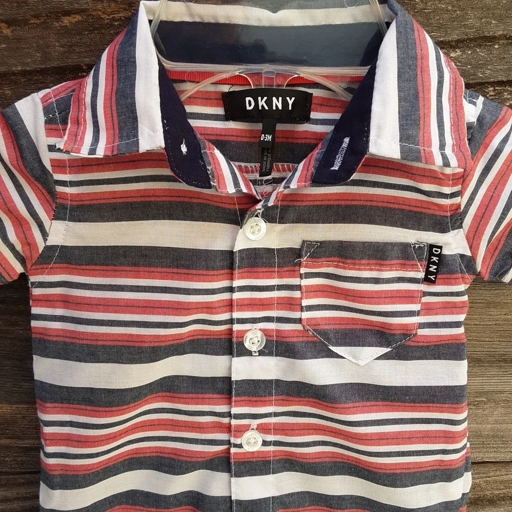 DKNY baby boy's blue, red & white onesie size 0-3 months